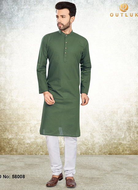 Olive Colour Outluk 58 Latest Festive Wear Kurta With Pajama Mens Collection 58008